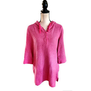 Soft Surroundings Pink Textured Medium Weight Cotton Stretch Hoodie Tunic Top S